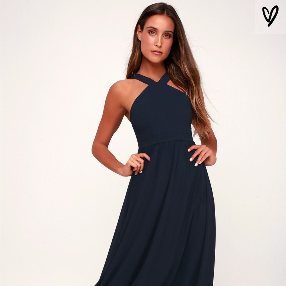 Lulu’s Air of Romance Navy Blue Maxi Dress